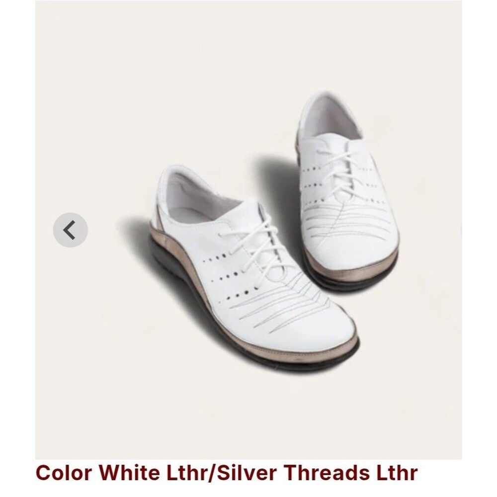 Naot Kumara White Silver Leather Lace Up Comfort Sneaker 7 Slip Resistant Walk